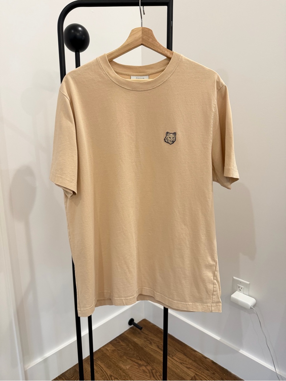 MAISON KITSUNE Beige Short Sleeve Fox Patch Tee